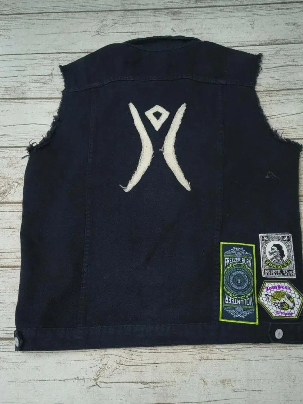 Custom Burning Man Festival Battle Vest Denim Sleeveless Jacket Patches Pins